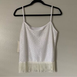 NWT Vintage Mirrors fringe Cami White Top